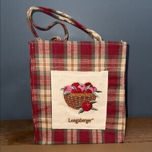 Longaberger Homestead Plaid Apple Basket Small Tote lunch Bag with front pocket
